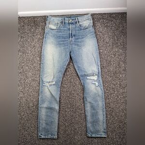 RRL Jeans Selvedge Stretch High Rise Straight Leg Vintage Light Wash Blue Sz 30